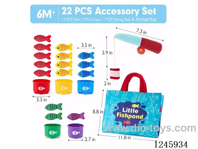 Fishing Set: (1 fishing rod + 15 small fish + 5 cups + 1 storage bag)