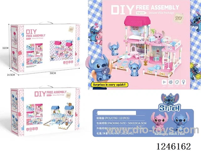 Stitch luxury lighting big villa house random 2 dolls