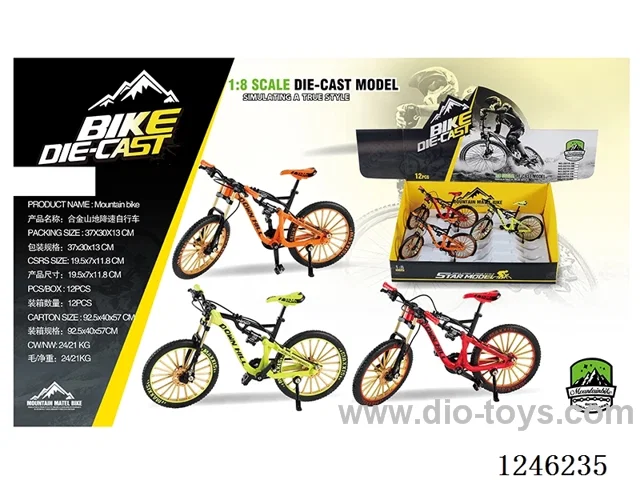 1:8 Alloy Mountain Bike, 3 Colours Mixed, 12PCS/box - Free wheel