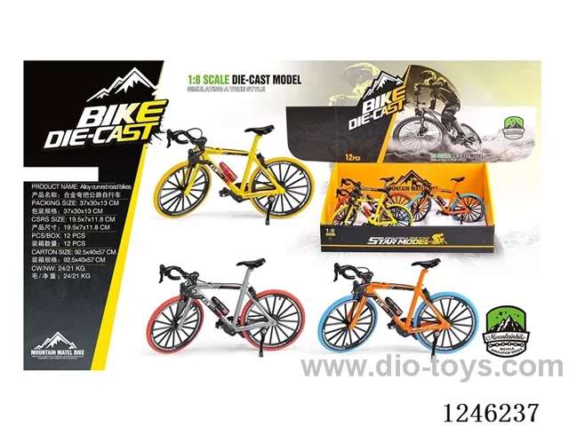 1:8 Alloy Mountain Bike, 3 Colours Mixed, 12PCS/box - Free wheel