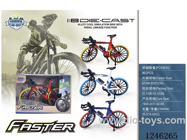 1:8 Alloy Mountain Bike, 3 Colour Mixed - free wheel