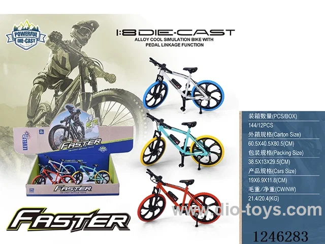 1:8 Alloy Mountain Bike, 3 Colours Mixed, 12PCS/Box-free wheel