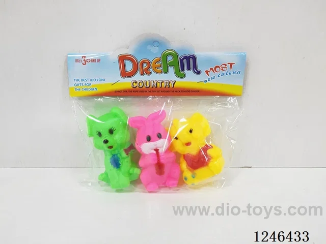 BB Whistle Rubber-moulded Dog Rabbit Elephant 3PCS