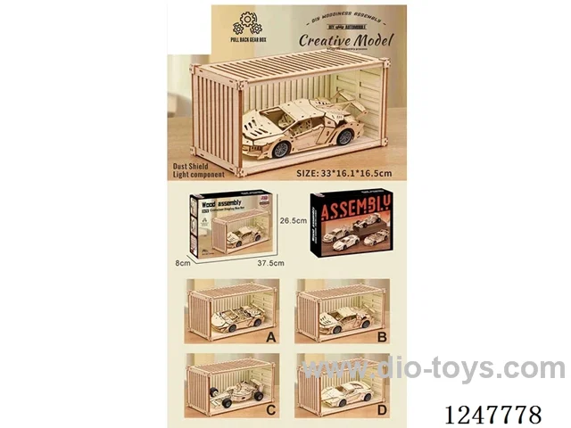 Wooden assembled pull back car model cargo display set (with light)