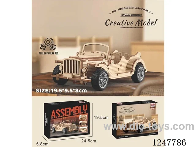 DIY wooden pull back vintage classic car