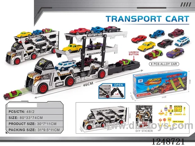 Triple Folding Cargo Free Wheel Ejector with DIY Stickers + 8 Alloy Cars + 9 Road Signs