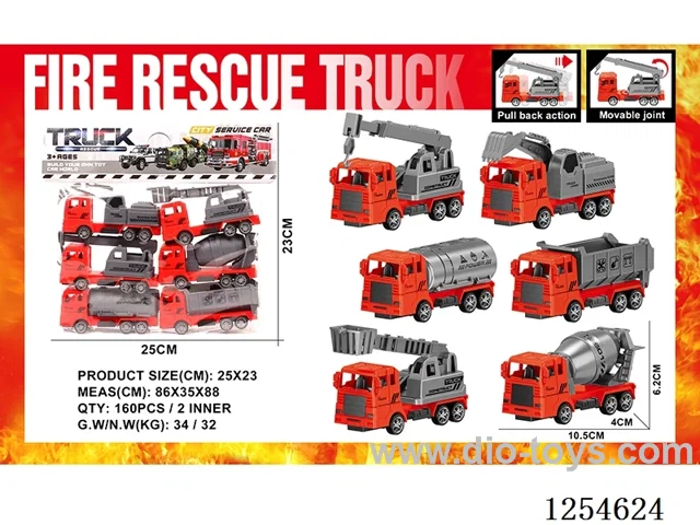 6PCS pull back Fire Engines