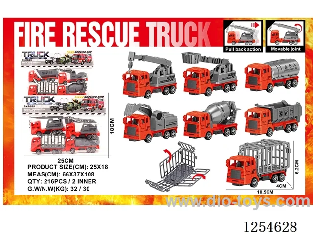 4PCS pull back Fire Engineering Vehicles 2 mixed