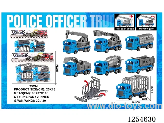 4PCS pull back Police Engineering Vehicles 2 mixed