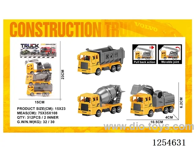 3PCS pull back Engineering Vehicles