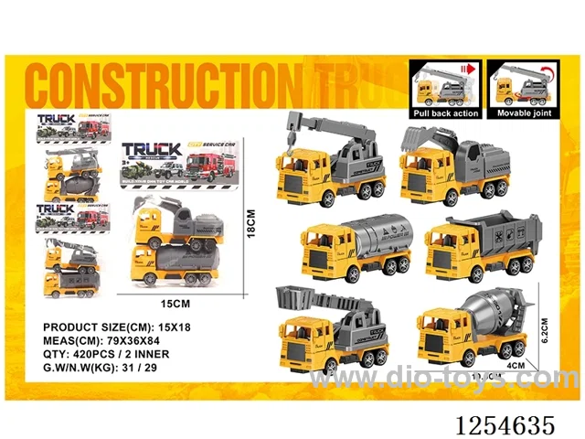 2PCS pull back Engineering Vehicles 3 mixed