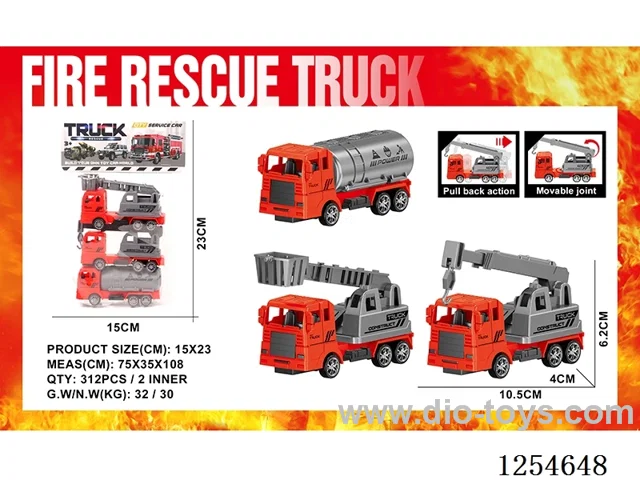 3PCS pull back Fire Engineering Vehicle