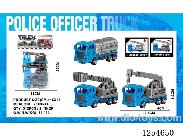 3PCS pull back Police Engineering Vehicle