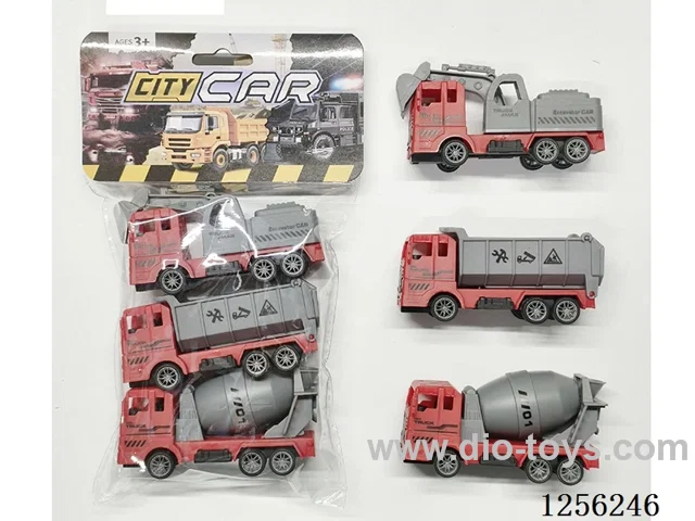 3PCS pull back Fire Engineering Vehicle