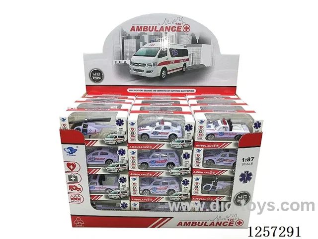 1:64 Alloy Free-Wheel Medical Vehicles 4 mixed (48PCS)
