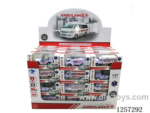 1:64 Alloy Free-Wheel Medical Vehicles 8 mixed (48PCS)