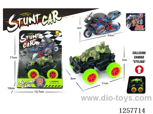 Military pull back Collision Deformation Car + Flintstone Motorcycle (2-Model Mixed Pack)
