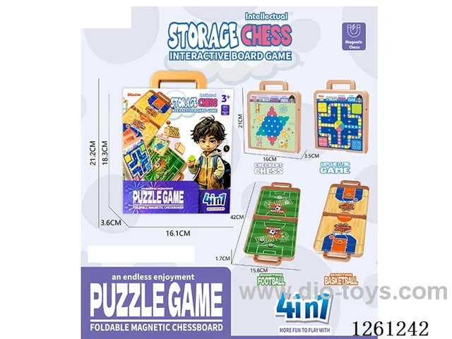 Interactive Board Game 4-in-1 (Magnetic Flying Chess + Magnetic Checkers + Soccer + Basketball)