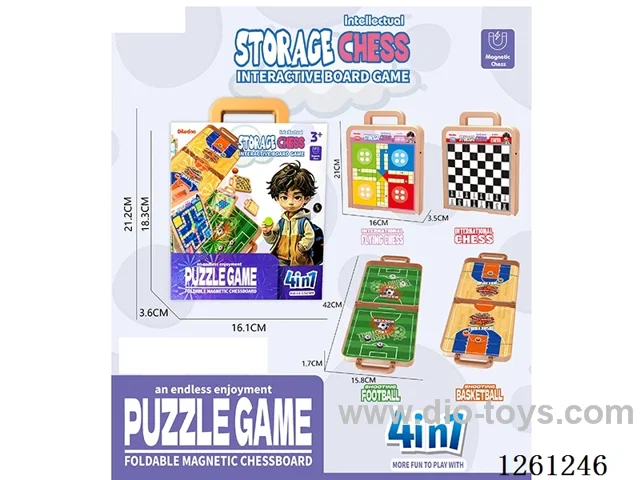 Interactive Board Game 4-in-1 (Magnetic International Flying Chess + Magnetic International Chess + Soccer + Basketball)