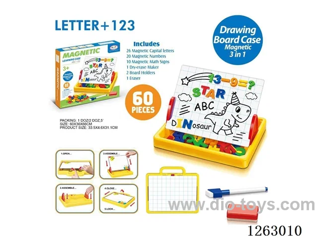 Learning Drawing Board Set - Capital Letters + Numerals and Symbols (White Grid Iron Plate)