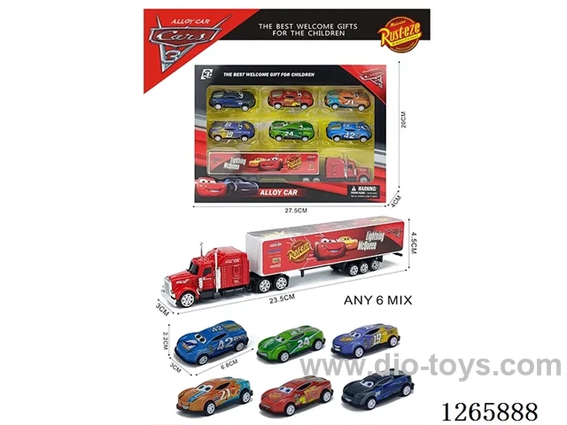 free wheel alloy Container truck + 6PCS pull back tin cars
