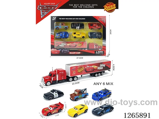 free wheel alloy Container truck + 6PCS free wheel alloy cars