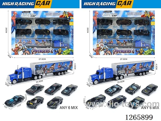 free wheel alloy Container truck + 6PCS free wheel alloy cars