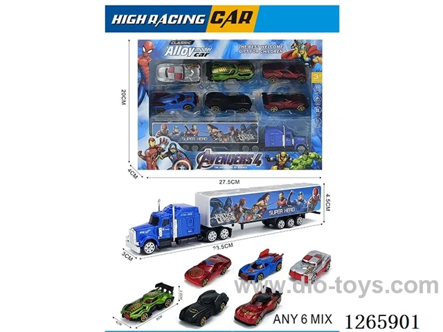 free wheel alloy Container truck + 6PCS free wheel alloy cars