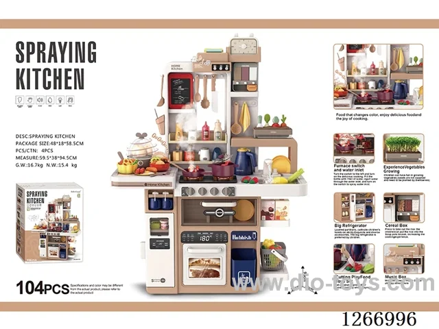 93cm European-Style Spray Kitchen (Deluxe Edition) with Spray, Egg Steamer, Lighting & Music, Color-Changing Food, Water Dispenser Function 104PCS, not included battery