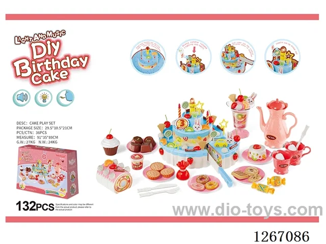 132PCS Three-Tier Singing DIY Birthday Cake (Not Included Battery 2*AA)