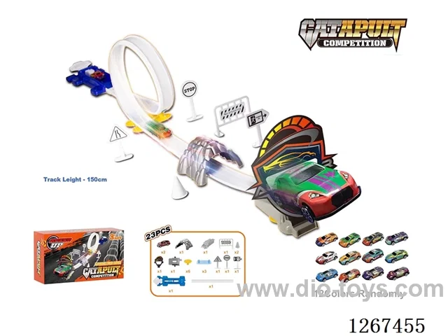 16 pcs DIY Launching Soft Track Car - 150cm Tin Free Wheel Car