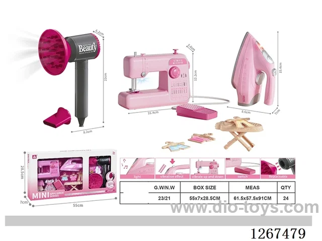 Hair Dryer + Sewing Machine with light + Iron with light not included battery