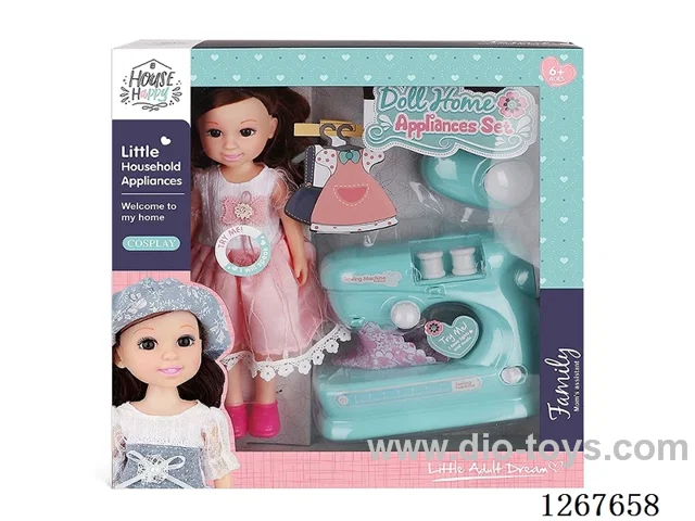 14-inch doll + sewing machine with light, included battery