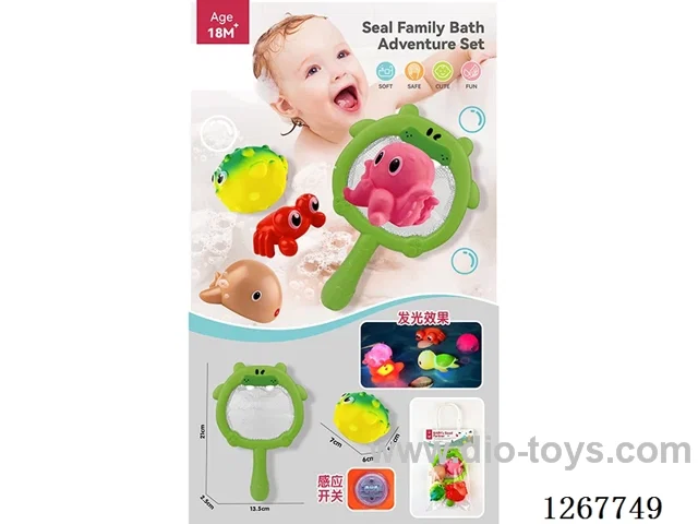Motion-Activated Light-Up Water Play Rubber Animals (5pcs)included battery
