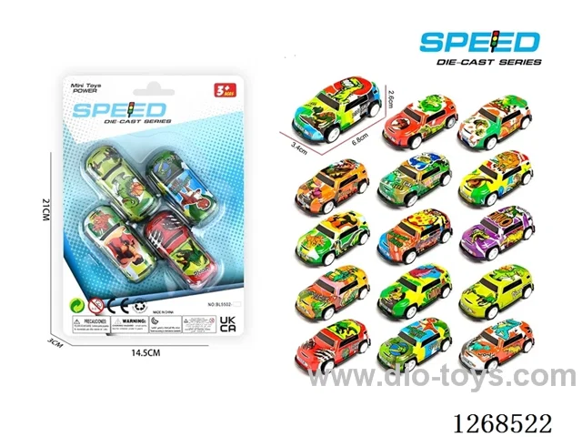 4PCS pull back tin car