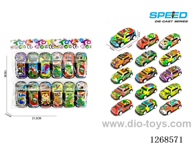 12PCS pull back tin car