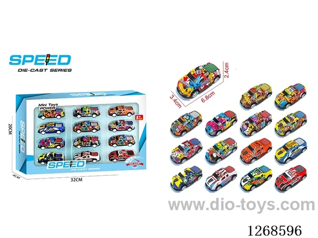 12PCS pull back tin car