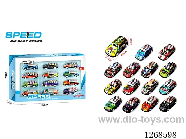 12PCS pull back tin car