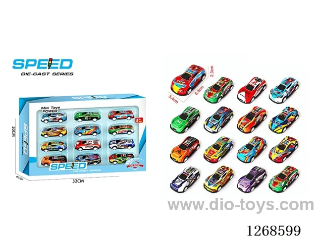 12PCS pull back tin car