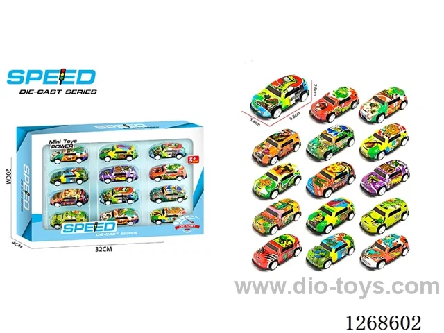 12PCS pull back tin car