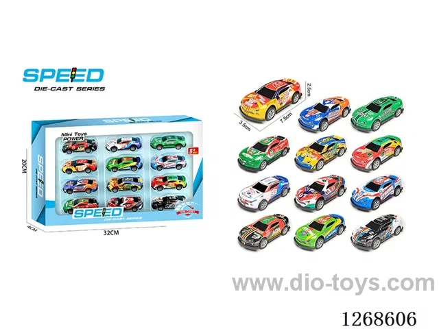 12PCS pull back tin car