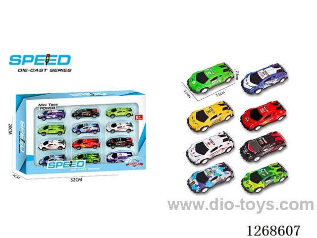 12PCS pull back tin car