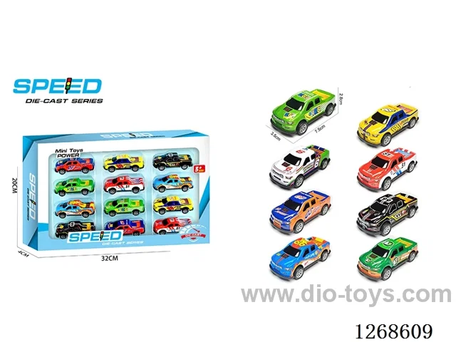 12PCS pull back tin car