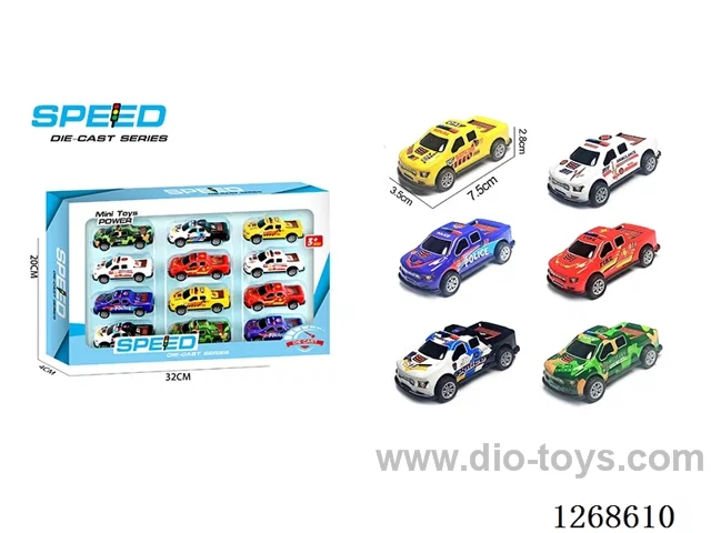 12PCS pull back tin car