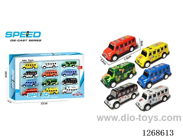 12PCS pull back tin car