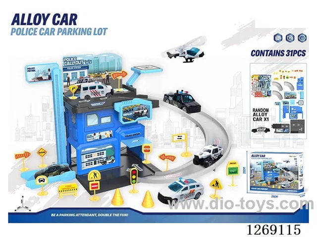 Alloy Police Car Parking Lot (Includes 1 Alloy Car + 1 Set of Road Signs) (31PCS)
