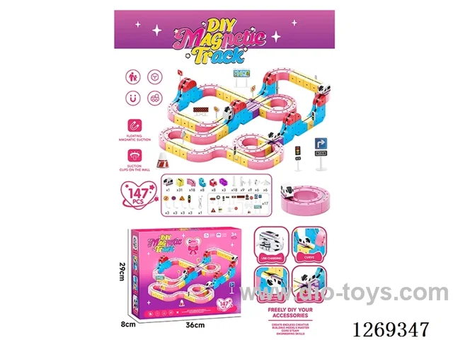 147PCS Magnetic Building Block Track Car included battery