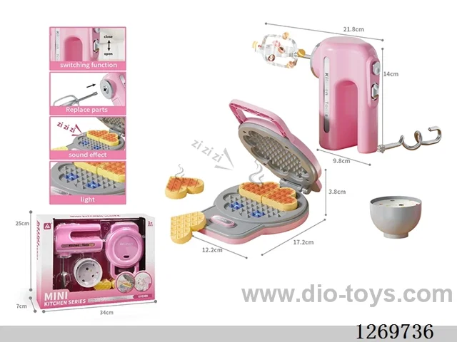 Large Waffle Maker and Mixer Set (Mixer features: Electric; requires 2 AA batteries, not included / Waffle maker features: Lights and sound effects, color-changing; requires 3 AAA batteries, not included)