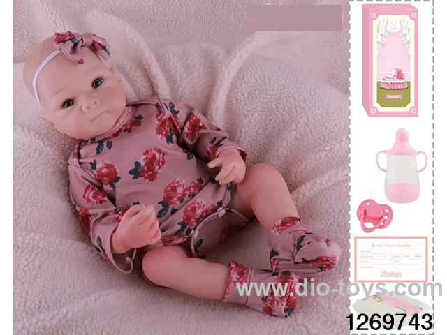 48CM Doll（Soft Rubber High-Fidelity(Hand-painted Hair, High-Quality Painting) Bottle, Magnetic Sippy Cup, Diapers, Birth card
