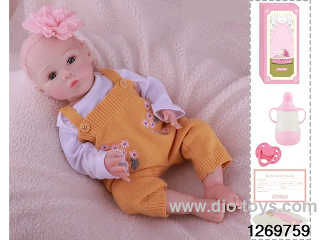 48CM Doll（Soft Rubber High-Fidelity(Hand-painted Hair, High-Quality Painting) Bottle, Magnetic Sippy Cup, Diapers, Birth card